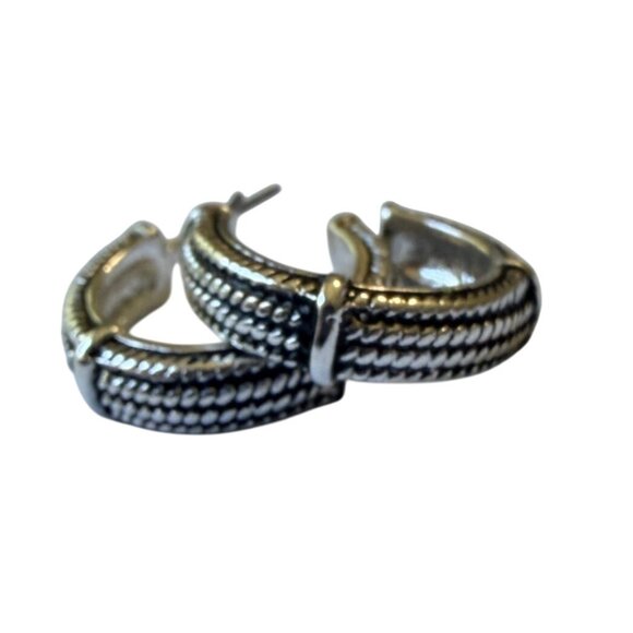 Vtg Y2K Silver Tone Textured Rope Hoop Earring 3/4" Nickel Free Hypoallergenic - Picture 2 of 5